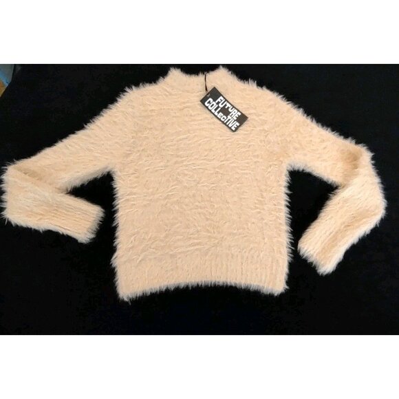 Future Collective Sweaters - Future Collective Fuzzy Nude Pink Pullover Sweater women Size XXS